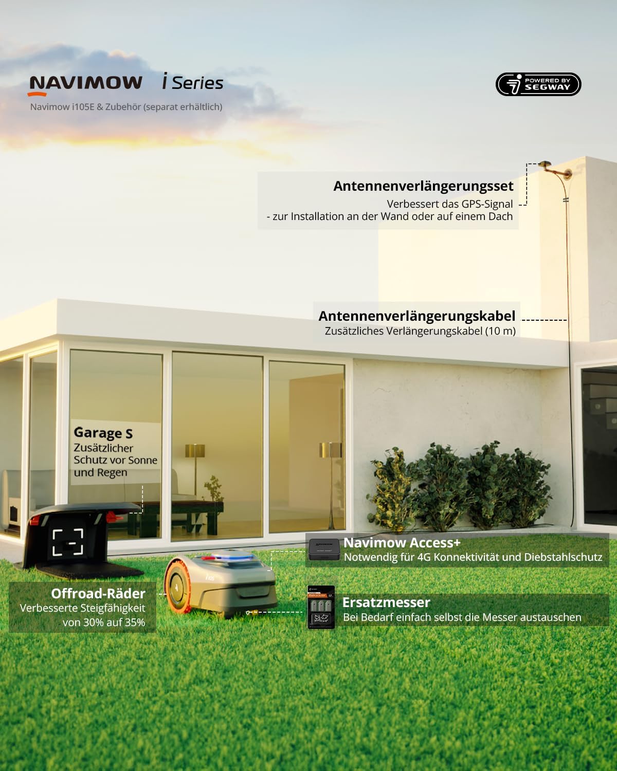 Navimow i105E Mähroboter 500 m², RTK+Vision, Igelschutz & KIf