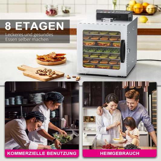 Lecon Dehydrator Stainless Steel Dehydrator Food 30-90°C, 24-Hour Timer Dehydrator for Food, Meat, Fruit, Vegetable Dryer, Fruit Dryer, Dehydrator with Apron, Sealed Tank (8 Levels)w