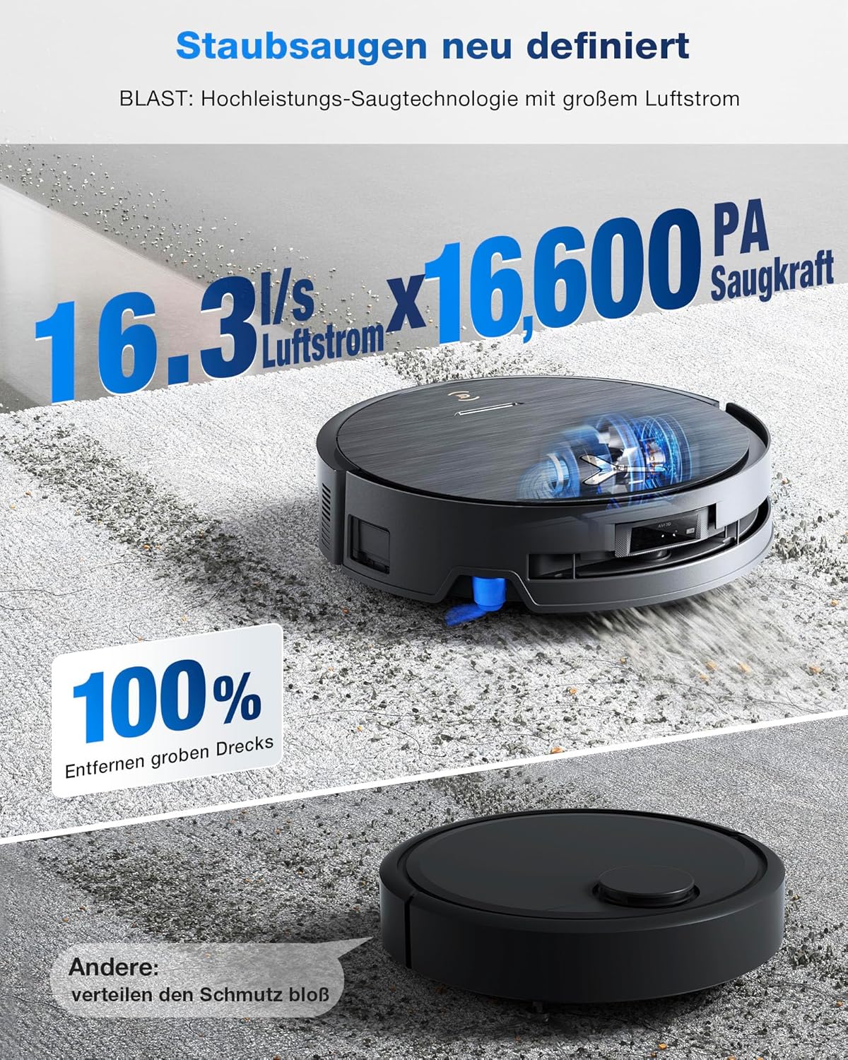 ECOVACS X9 PRO Omni, 16.600Pa, OZMO Roller, ZeroTangle 3.0, Heißwasser-Wischung, TruEdge 2.0, YIKO-GPTf