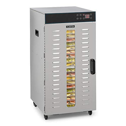 Klarstein Dörrautomat Edelstahl – 4.000-W-Dörrgerät, 48 Edelstahl-Einlegeböden, 30–90 °C, 24-Stunden-Timer, 6 Ventilatoren, 2 Trockenkammern, 50–55 dB, ideal für Obst, Gemüse, Fleisch, Kräuter, Silberw