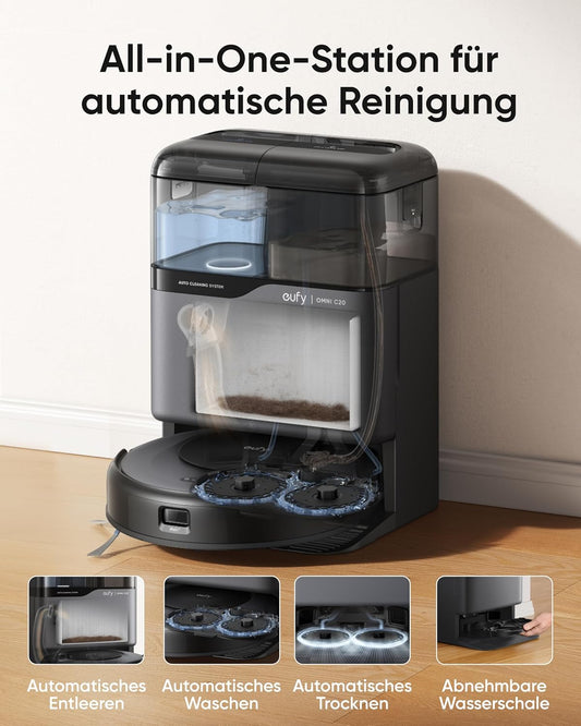 Eufy Omni C20, 7.000Pa, All-in-One-Station, Auto-Entleerung & -Reinigung, 8,5 cm, mit Wischfunktionf
