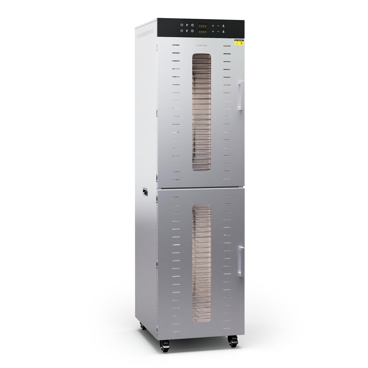 Klarstein Dörrautomat Edelstahl – 4.000-W-Dörrgerät, 48 Edelstahl-Einlegeböden, 30–90 °C, 24-Stunden-Timer, 6 Ventilatoren, 2 Trockenkammern, 50–55 dB, ideal für Obst, Gemüse, Fleisch, Kräuter, Silberw