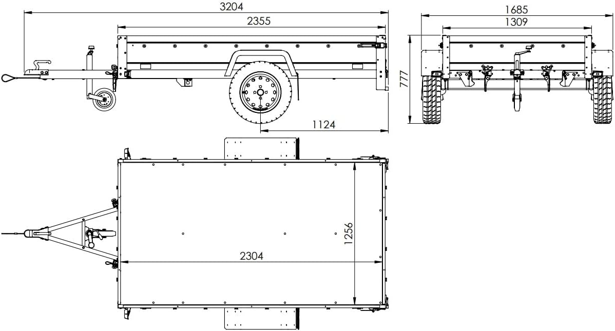 UNITRAILER Car Trailer 230 x 125 cm Garden Trailer 230 Tilting 750 kg with Jockey Wheel, Blue Tarpaulin and High Arrowl