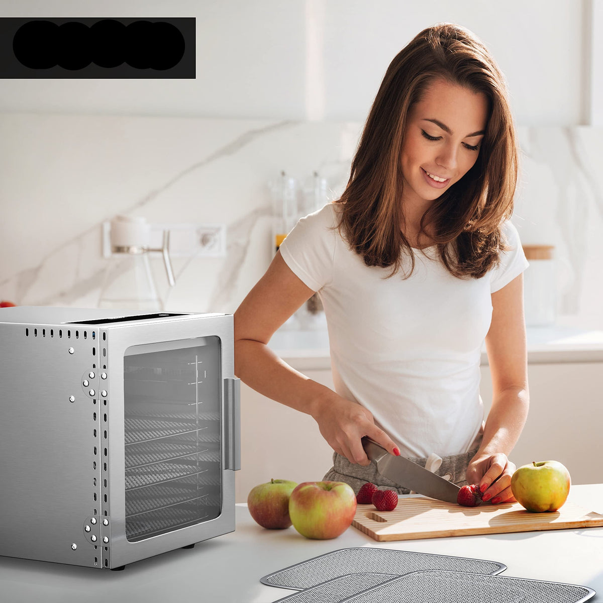 Arendo - Stainless steel dehydrator 8-fold - 500 watts with temperature control - dehydrator for food meat fruits fruit mushrooms - timer up to 24 hours - 8 compartments - GS - dehydratorw