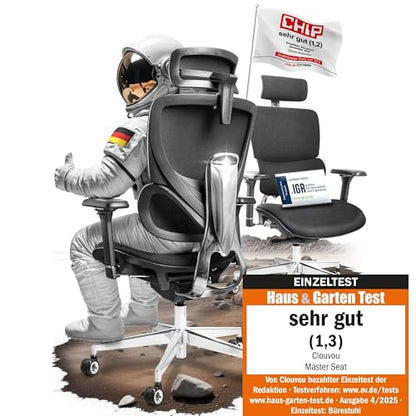 CLOUVOU PowerSeat Testsieger Ergonomischer Bürostuhl – Voll Anpassbar, Gaming, 200 kgd