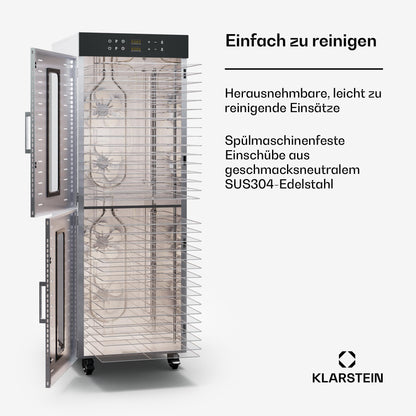 Klarstein Dörrautomat Edelstahl – 4.000-W-Dörrgerät, 48 Edelstahl-Einlegeböden, 30–90 °C, 24-Stunden-Timer, 6 Ventilatoren, 2 Trockenkammern, 50–55 dB, ideal für Obst, Gemüse, Fleisch, Kräuter, Silberw
