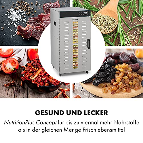 Klarstein Dörrautomat Edelstahl – 4.000-W-Dörrgerät, 48 Edelstahl-Einlegeböden, 30–90 °C, 24-Stunden-Timer, 6 Ventilatoren, 2 Trockenkammern, 50–55 dB, ideal für Obst, Gemüse, Fleisch, Kräuter, Silberw