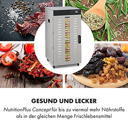 Klarstein Dörrautomat Edelstahl – 4.000-W-Dörrgerät, 48 Edelstahl-Einlegeböden, 30–90 °C, 24-Stunden-Timer, 6 Ventilatoren, 2 Trockenkammern, 50–55 dB, ideal für Obst, Gemüse, Fleisch, Kräuter, Silberw