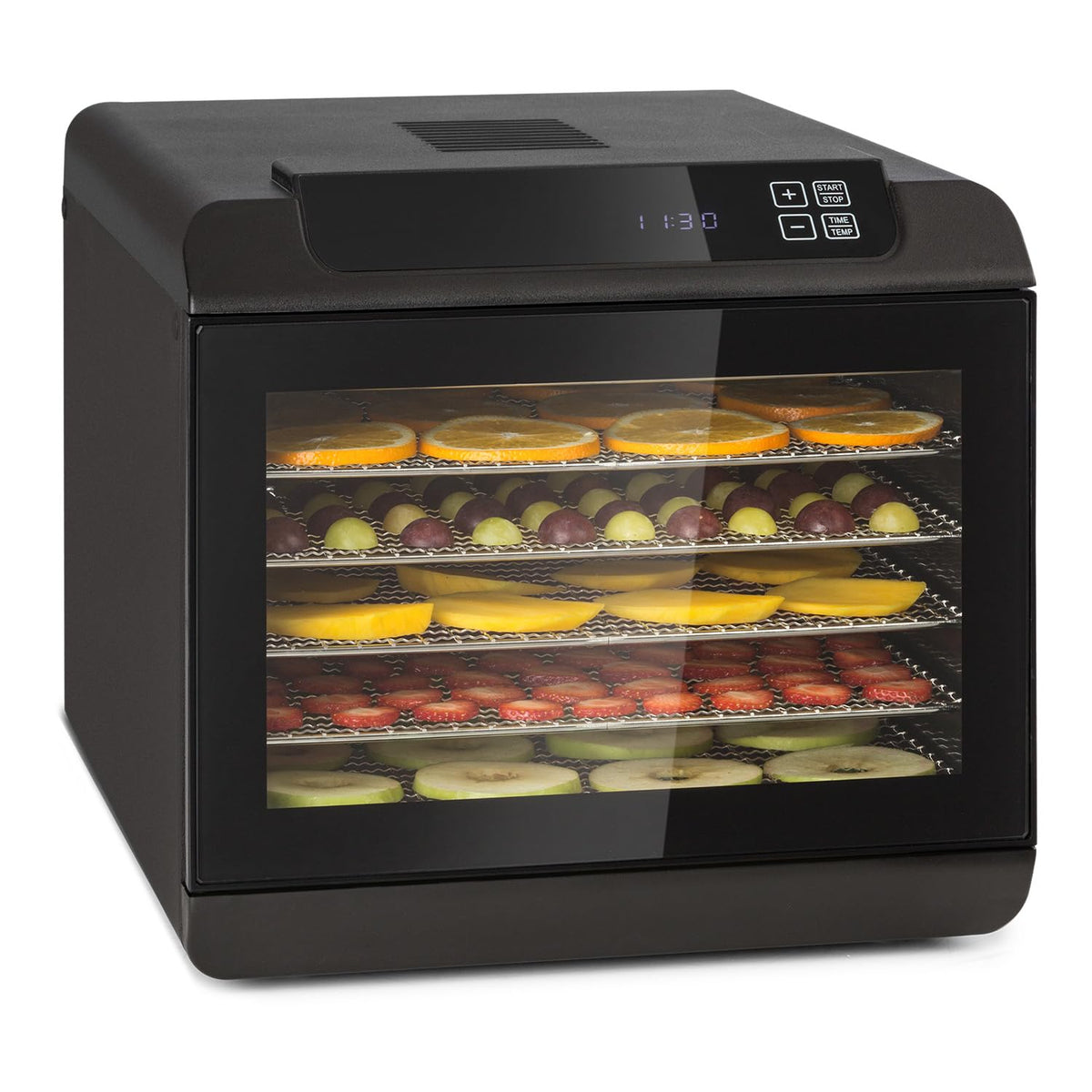 Klarstein Arizona Jerky Dörrautomat - Dörrgerät, Dehydrator, trocknet Obst, Fleisch und Früchte, 500 Watt, 35-70°C, 6 spülmaschinenfeste Einlagefächer, kurze Trockenzeit, Touch-Display, schwarzw