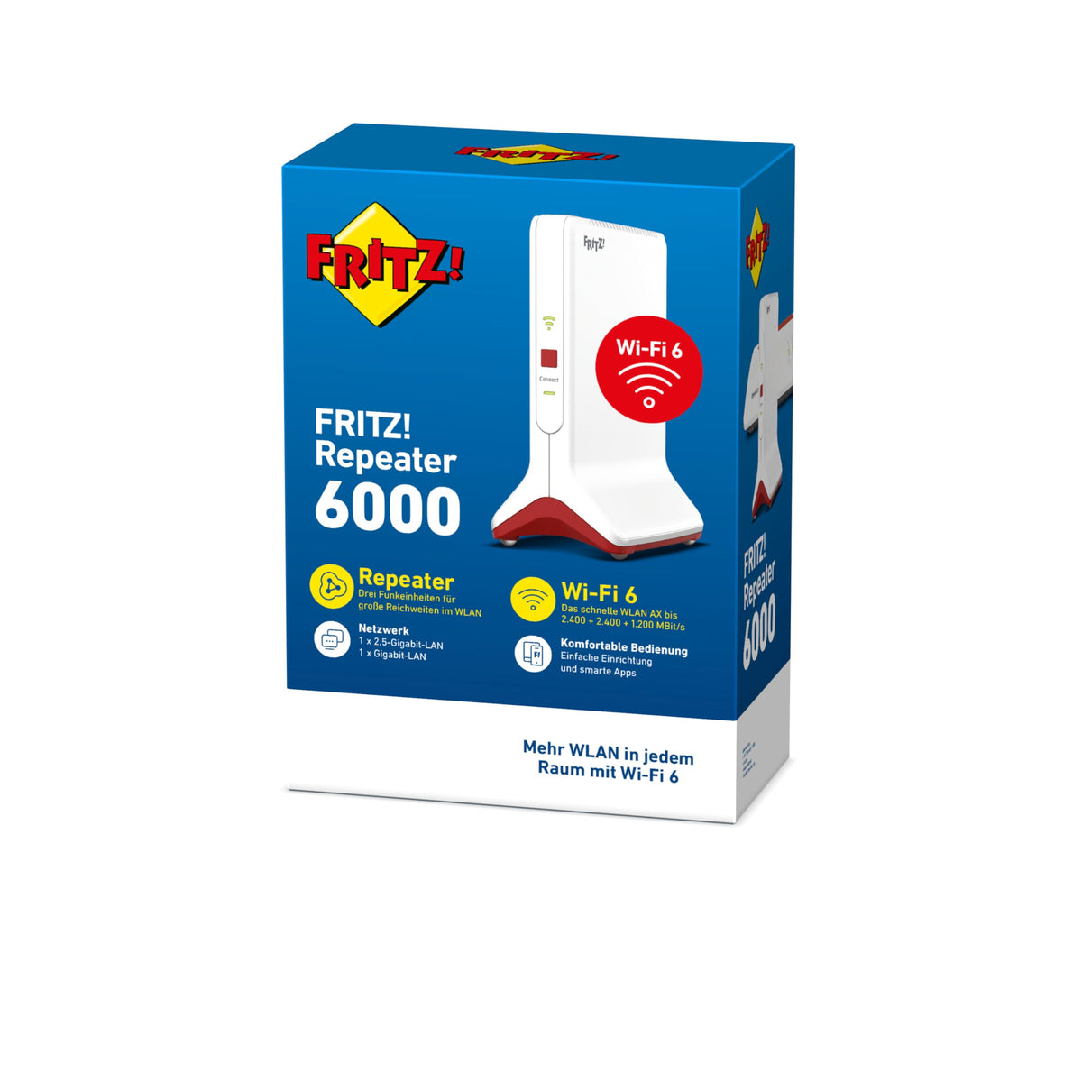 FRITZ!Repeater 6000 – Wi-Fi 6 Tri-Band Repeater mit bis zu 6.000 MBit/s & 2.5-LANw