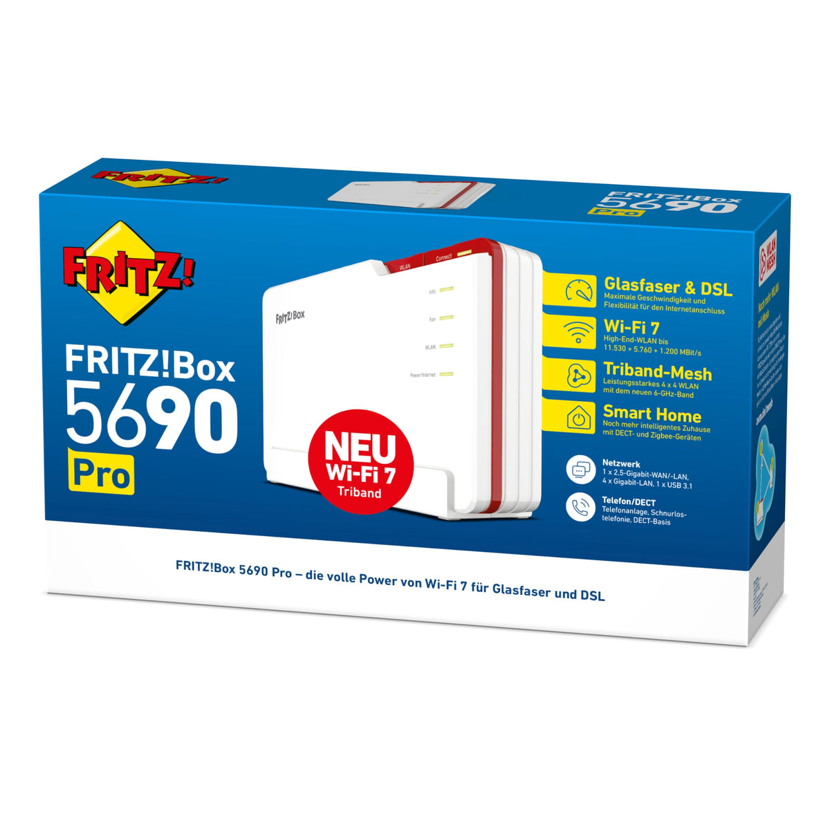 FRITZ!Box 5690 Pro – Wi-Fi 7 Triband-Router für DSL & Glasfaser, Mesh & DECTw