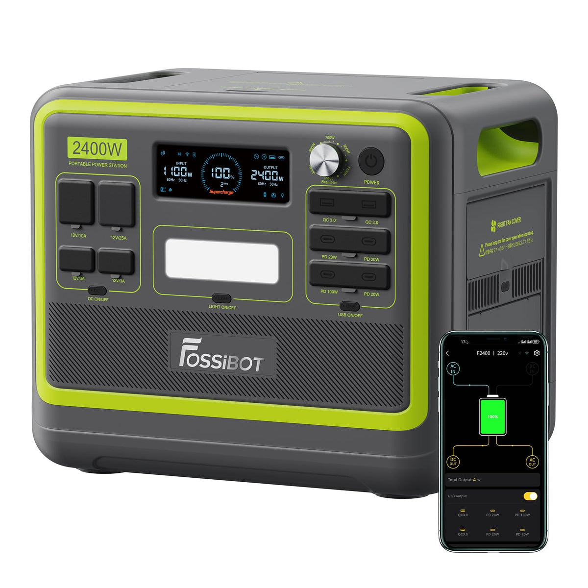 FOSSIBOT F2400 Powerstation 2400W (4800W Peak) mit 200W Solarpanelf