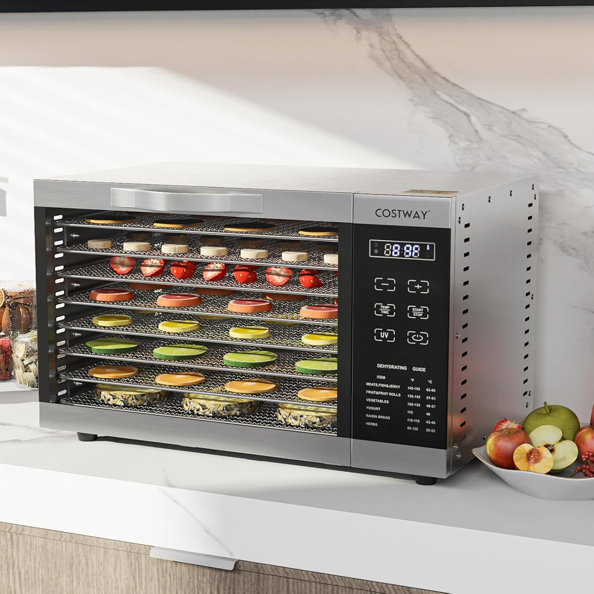 COSTWAY Dehydrator with 8 Grid Trays, 620W Dehydrator 30-70°C Temperature Control & 24H Timer, Overheating & Overload Protection, Food Dryer for Fruit, Meat, Vegetablesw