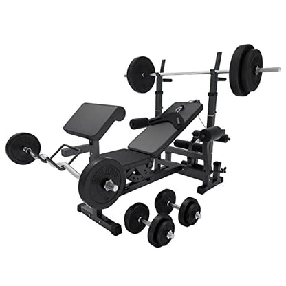 Gorilla Sports Hantelbank mit Gewichten, 170 cm Stange und Hantelsetl