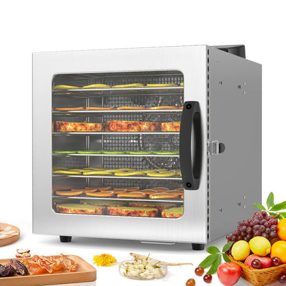 Lecon Dehydrator Stainless Steel Dehydrator Food 30-90°C, 24-Hour Timer Dehydrator for Food, Meat, Fruit, Vegetable Dryer, Fruit Dryer, Dehydrator with Apron, Sealed Tank (8 Levels)w