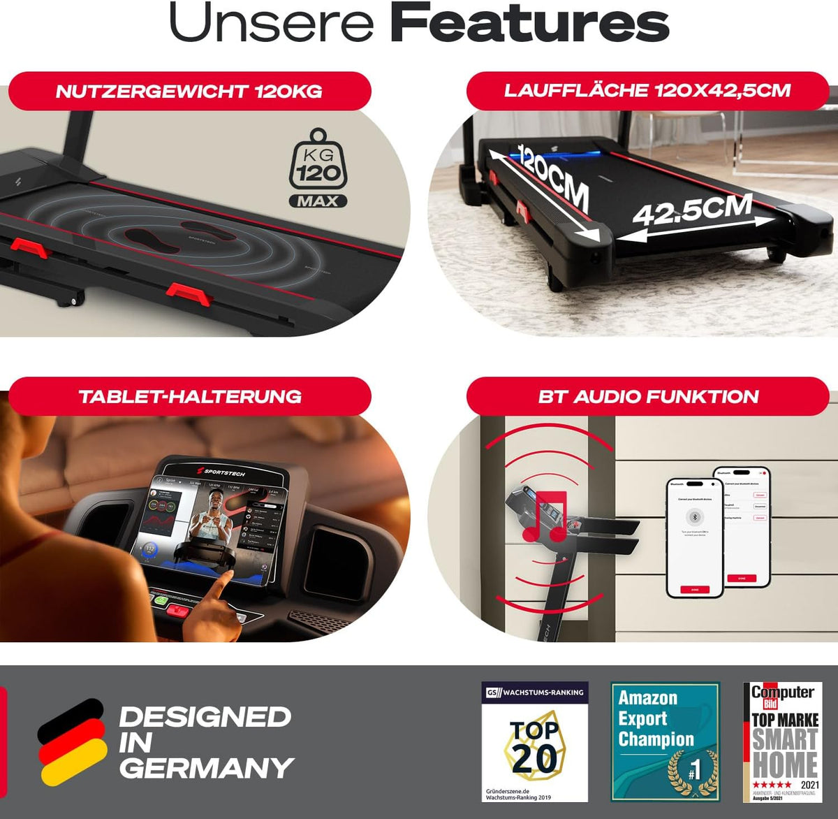 Sportstech F31s: Klappbares Laufband für Zuhause mit App, Bluetooth & LEDl