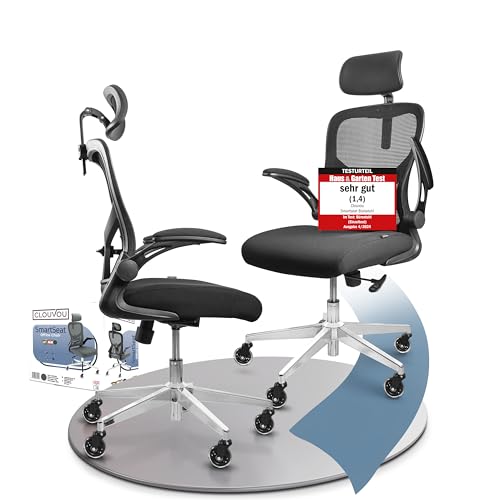 CLOUVOU PowerSeat Testsieger Ergonomischer Bürostuhl – Voll Anpassbar, Gaming, 200 kgd