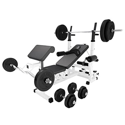 Gorilla Sports Hantelbank mit Gewichten, 170 cm Stange und Hantelsetl