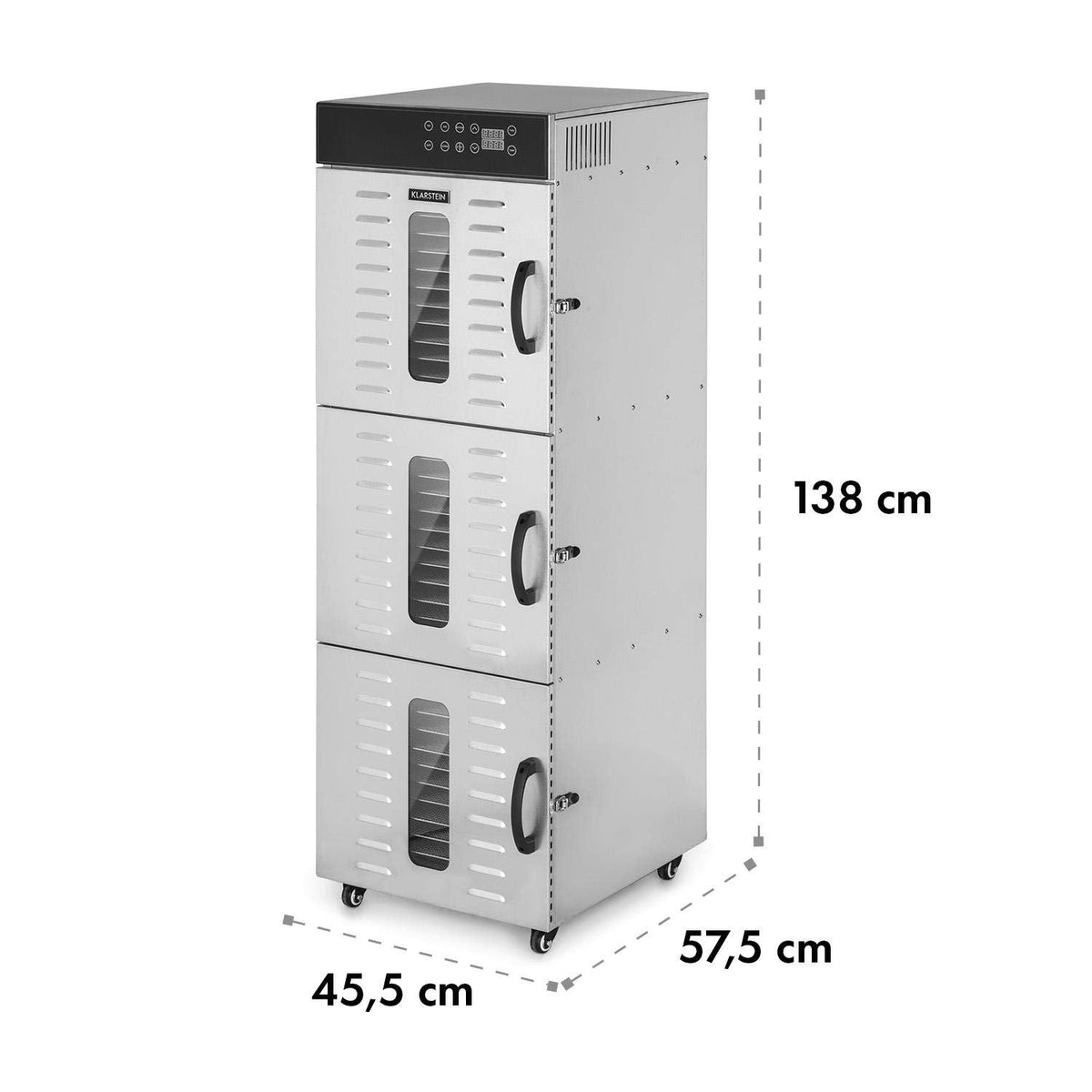 Klarstein Dörrautomat Edelstahl – 4.000-W-Dörrgerät, 48 Edelstahl-Einlegeböden, 30–90 °C, 24-Stunden-Timer, 6 Ventilatoren, 2 Trockenkammern, 50–55 dB, ideal für Obst, Gemüse, Fleisch, Kräuter, Silberw