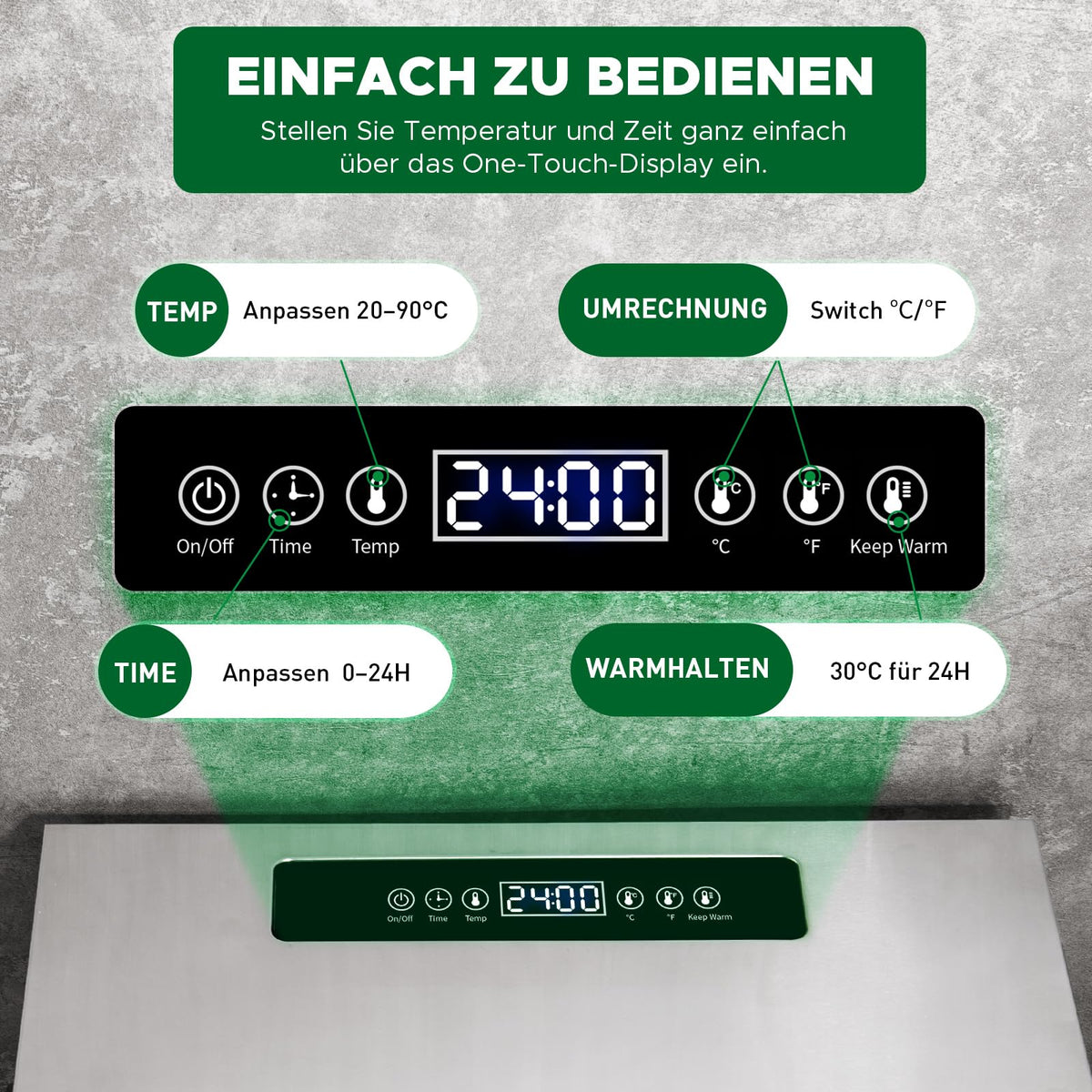 Kwasyo Dörrautomat Edelstahl DA 1000, XXL-Dörrfläche 1,8 m², Dörrgerät Temperatur einstellbar 30-90℃, LED-Display, 24 Std, BPA-frei, mit Rezeptheft, 10 Edelstahl-Dörrtablettsw
