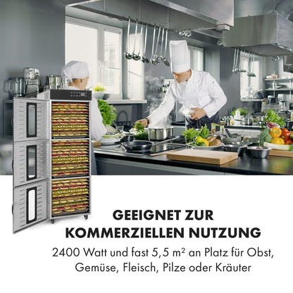 Klarstein Dörrautomat Edelstahl – 4.000-W-Dörrgerät, 48 Edelstahl-Einlegeböden, 30–90 °C, 24-Stunden-Timer, 6 Ventilatoren, 2 Trockenkammern, 50–55 dB, ideal für Obst, Gemüse, Fleisch, Kräuter, Silberw