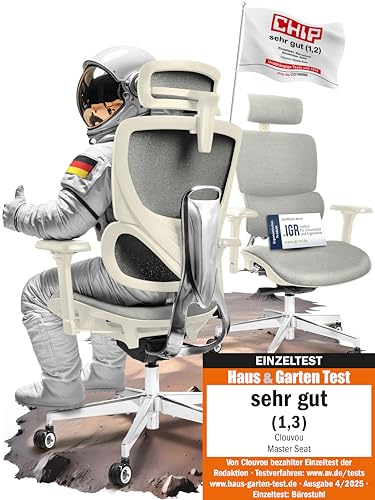 CLOUVOU PowerSeat Testsieger Ergonomischer Bürostuhl – Voll Anpassbar, Gaming, 200 kgd