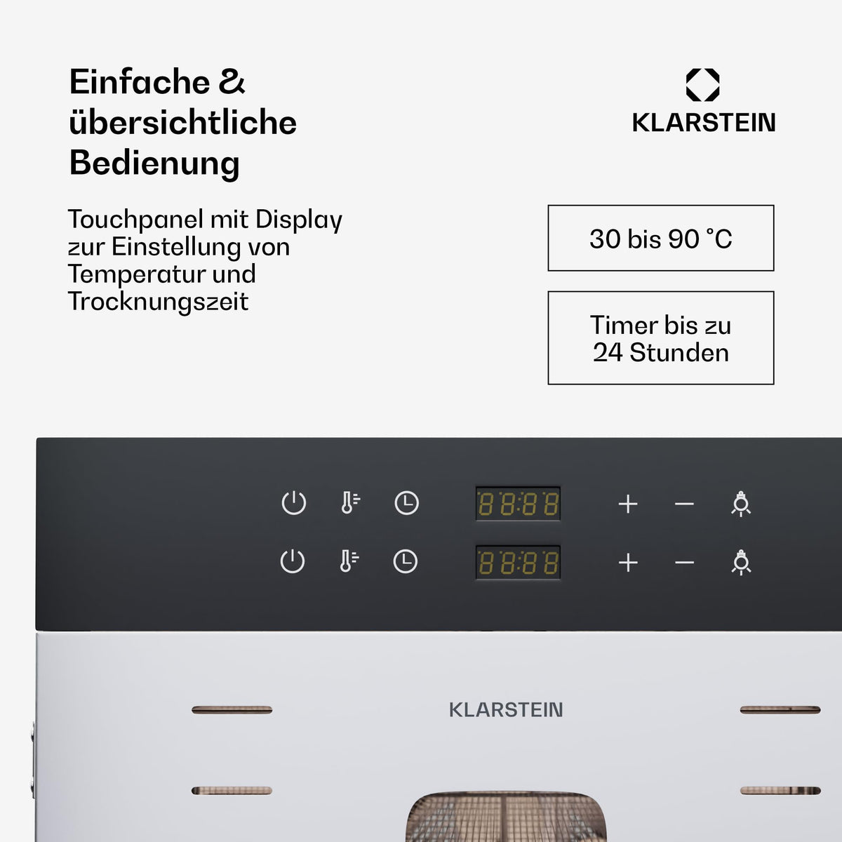 Klarstein Dörrautomat Edelstahl – 4.000-W-Dörrgerät, 48 Edelstahl-Einlegeböden, 30–90 °C, 24-Stunden-Timer, 6 Ventilatoren, 2 Trockenkammern, 50–55 dB, ideal für Obst, Gemüse, Fleisch, Kräuter, Silberw