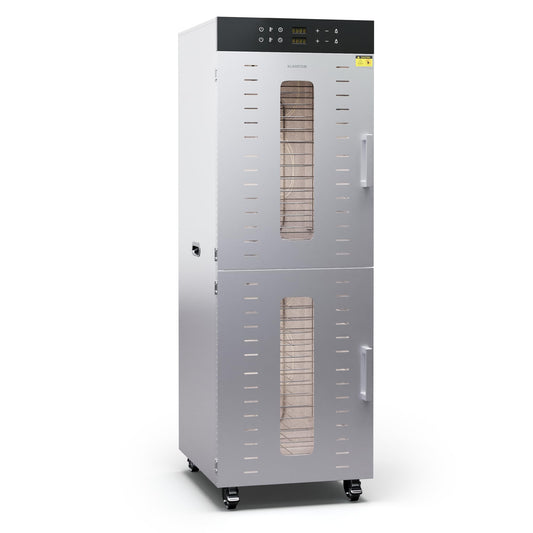 Klarstein Dörrautomat Edelstahl – 4.000-W-Dörrgerät, 48 Edelstahl-Einlegeböden, 30–90 °C, 24-Stunden-Timer, 6 Ventilatoren, 2 Trockenkammern, 50–55 dB, ideal für Obst, Gemüse, Fleisch, Kräuter, Silberw