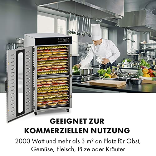 Klarstein Dörrautomat Edelstahl – 4.000-W-Dörrgerät, 48 Edelstahl-Einlegeböden, 30–90 °C, 24-Stunden-Timer, 6 Ventilatoren, 2 Trockenkammern, 50–55 dB, ideal für Obst, Gemüse, Fleisch, Kräuter, Silberw