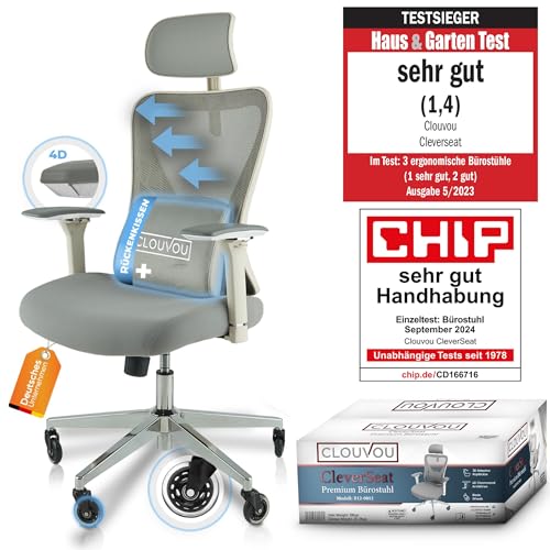 CLOUVOU PowerSeat Testsieger Ergonomischer Bürostuhl – Voll Anpassbar, Gaming, 200 kgd