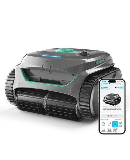 WYBOT C2 Poolroboter Akku, Boden & Wand, bis 150㎡, Doppelfilter, 3 Motoren, Wandkletter, 183 Min, App, Schwarz-Grün Bf