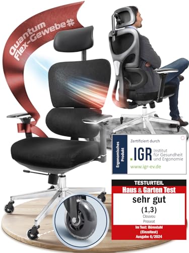 CLOUVOU PowerSeat Testsieger Ergonomischer Bürostuhl – Voll Anpassbar, Gaming, 200 kgd