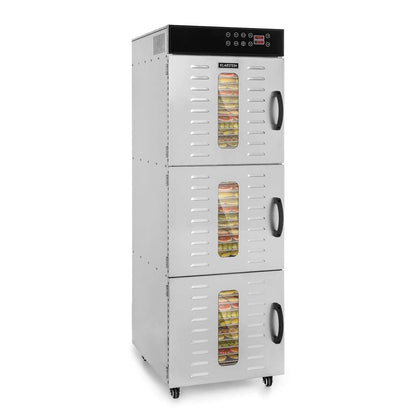 Klarstein Dörrautomat Edelstahl – 4.000-W-Dörrgerät, 48 Edelstahl-Einlegeböden, 30–90 °C, 24-Stunden-Timer, 6 Ventilatoren, 2 Trockenkammern, 50–55 dB, ideal für Obst, Gemüse, Fleisch, Kräuter, Silberw