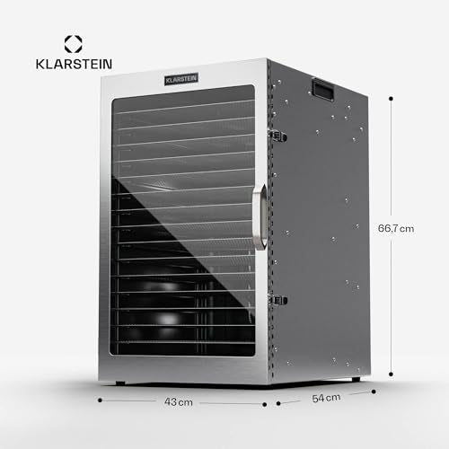 Klarstein Dörrgerät, Dörrautomat für Gemüse, Obst, Pilze & Fleisch, 1500W Edelstahl-Dörrautomat, Trockenautomat mit 16 Metallgitter, Dörrgerät mit 24H Timer & Touch-Display, Food Dehydratorw