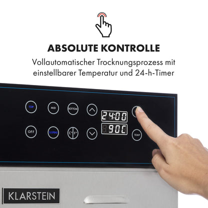 Klarstein Dörrautomat Edelstahl – 4.000-W-Dörrgerät, 48 Edelstahl-Einlegeböden, 30–90 °C, 24-Stunden-Timer, 6 Ventilatoren, 2 Trockenkammern, 50–55 dB, ideal für Obst, Gemüse, Fleisch, Kräuter, Silberw
