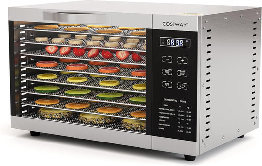 COSTWAY Dehydrator with 8 Grid Trays, 620W Dehydrator 30-70°C Temperature Control & 24H Timer, Overheating & Overload Protection, Food Dryer for Fruit, Meat, Vegetablesw