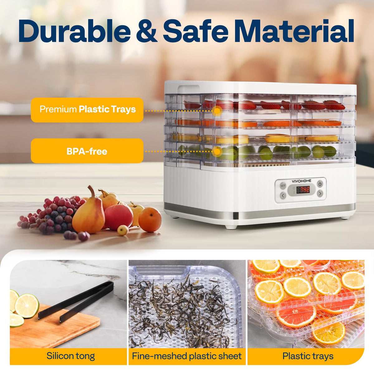 VIVOHOME Dörrautomat mit 8 Einlegefächern 400W BPA frei Dörrgerät mit Temperaturregler von 35°C bis 70°C inkl.72H Timer und Rezept für Fleisch,Obst,Haustier-Leckereienew