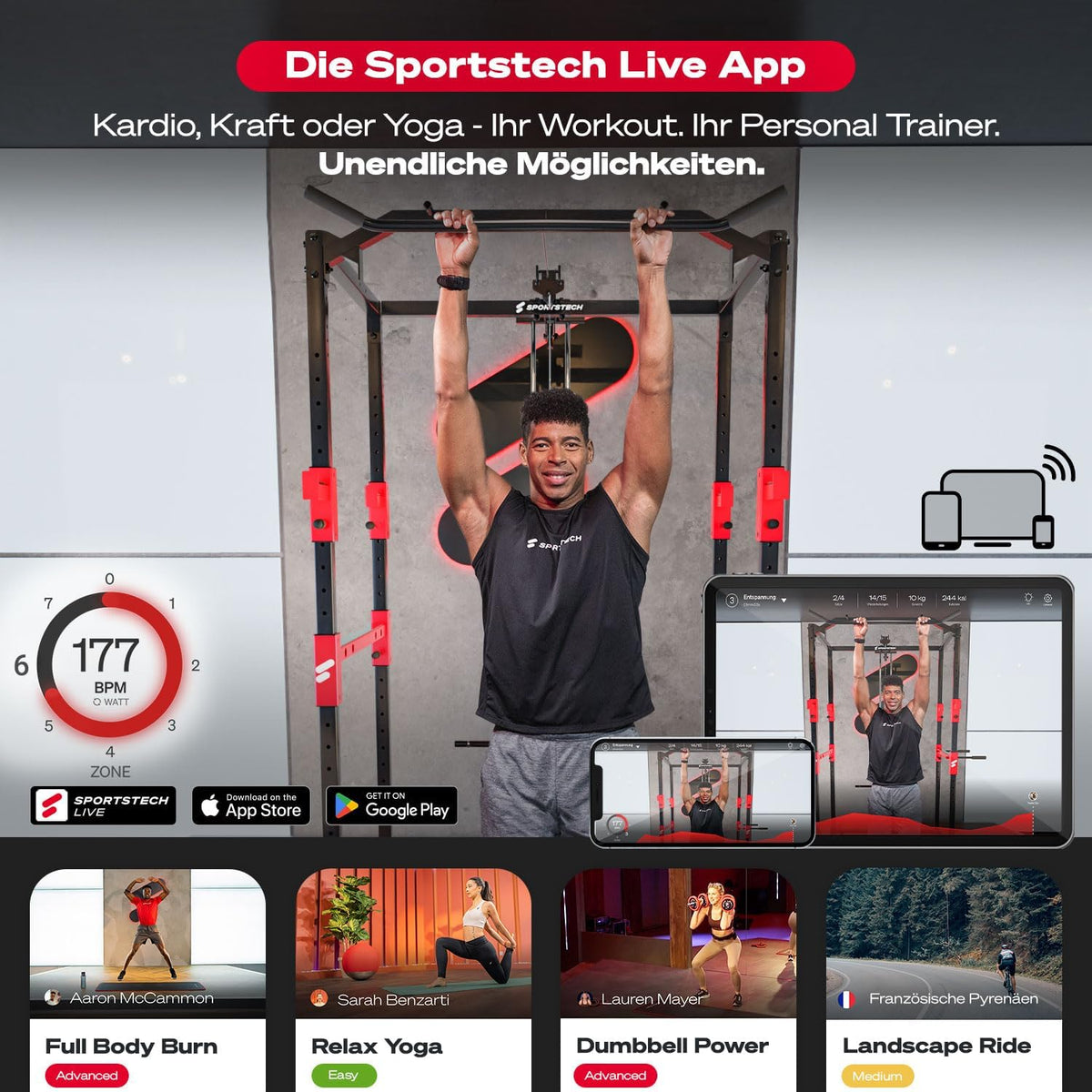 Sportstech HGX300: Multifunktions-Kraftstation mit Beinpresse, Stepper & Powertowerl