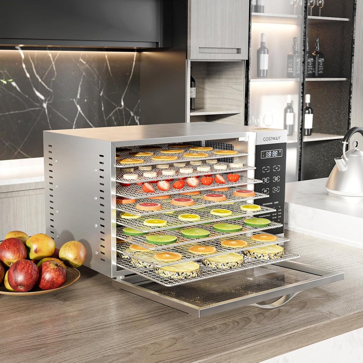 COSTWAY Dehydrator with 8 Grid Trays, 620W Dehydrator 30-70°C Temperature Control & 24H Timer, Overheating & Overload Protection, Food Dryer for Fruit, Meat, Vegetablesw