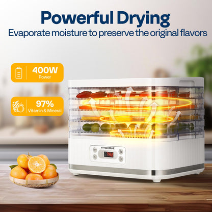 VIVOHOME Dörrautomat mit 8 Einlegefächern 400W BPA frei Dörrgerät mit Temperaturregler von 35°C bis 70°C inkl.72H Timer und Rezept für Fleisch,Obst,Haustier-Leckereienew