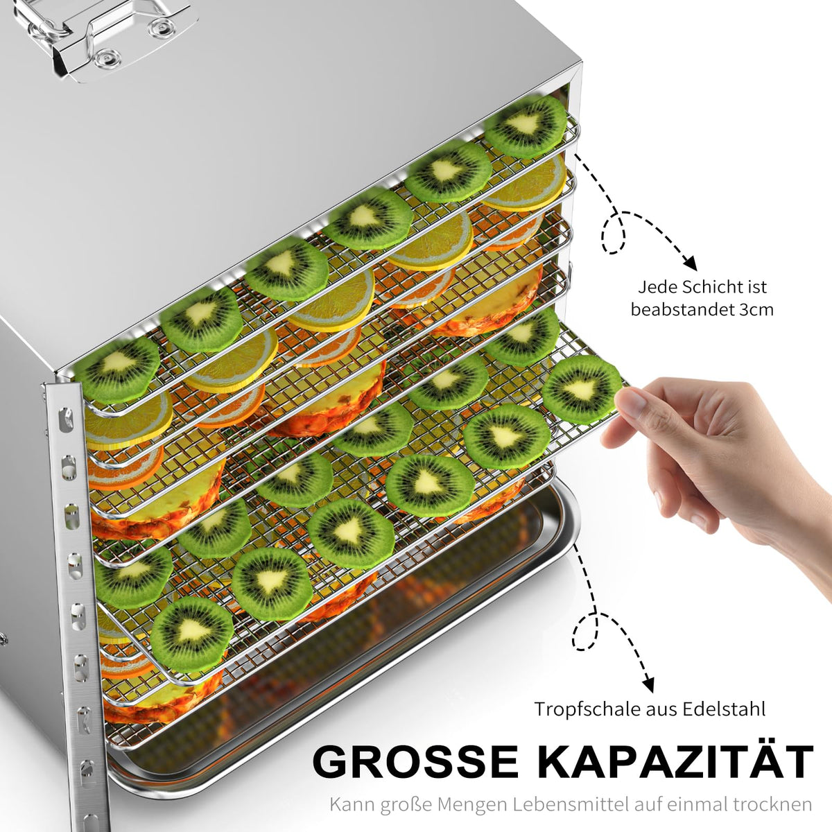 Lecon Dehydrator Stainless Steel Dehydrator Food 30-90°C, 24-Hour Timer Dehydrator for Food, Meat, Fruit, Vegetable Dryer, Fruit Dryer, Dehydrator with Apron, Sealed Tank (8 Levels)w