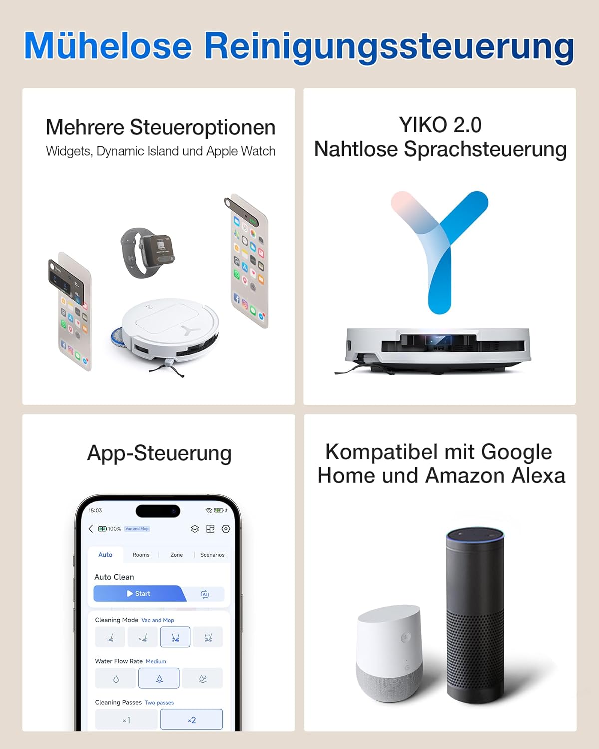 ECOVACS DEEBOT T50 Omni Gen2 Saugroboter: 21.000 Pa, Wischfunktion, ZeroTangle, All-in-One Station, Weißd