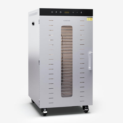 Klarstein Dörrautomat Edelstahl – 4.000-W-Dörrgerät, 48 Edelstahl-Einlegeböden, 30–90 °C, 24-Stunden-Timer, 6 Ventilatoren, 2 Trockenkammern, 50–55 dB, ideal für Obst, Gemüse, Fleisch, Kräuter, Silberw