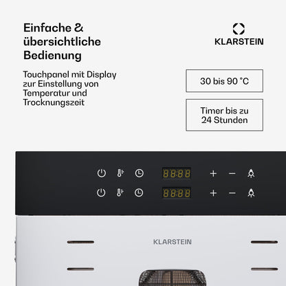 Klarstein Dörrautomat Edelstahl – 4.000-W-Dörrgerät, 48 Edelstahl-Einlegeböden, 30–90 °C, 24-Stunden-Timer, 6 Ventilatoren, 2 Trockenkammern, 50–55 dB, ideal für Obst, Gemüse, Fleisch, Kräuter, Silberw