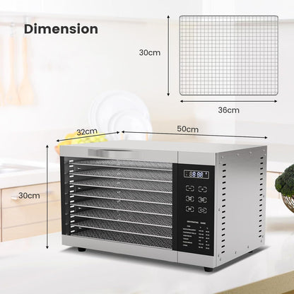 RELAX4LIFE Dörrautomat Edelstahl, Dörrgerät Temperatur einstellbar 30-70℃, Food Dehydrator inkl. 8 Edelstahl-Dörrtabletts, Touch-Display, 24 Std, für Lebensmittel Fleisch Früchte Gemüsew
