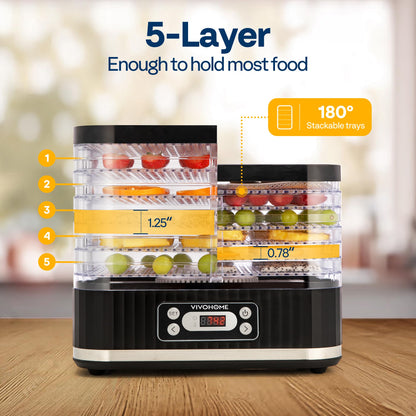 VIVOHOME Dörrautomat mit 8 Einlegefächern 400W BPA frei Dörrgerät mit Temperaturregler von 35°C bis 70°C inkl.72H Timer und Rezept für Fleisch,Obst,Haustier-Leckereienew