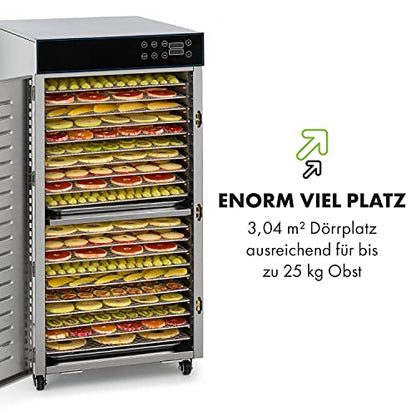 Klarstein Dörrautomat Edelstahl – 4.000-W-Dörrgerät, 48 Edelstahl-Einlegeböden, 30–90 °C, 24-Stunden-Timer, 6 Ventilatoren, 2 Trockenkammern, 50–55 dB, ideal für Obst, Gemüse, Fleisch, Kräuter, Silberw
