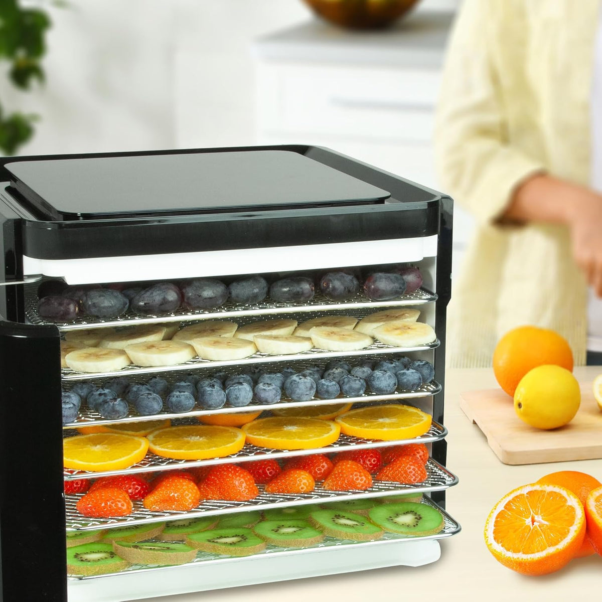 Nebula Lebensmittel Dörrgerät Mit 6 Edelstahlschalen | LED-Touch-Control-Design, Einstellbare Digitale Temperatur 35-70 °C & 48-Stunden-Timer | 400W | Dörrgerät Für Obst, Gemüse, Fleisch Und Mehrw
