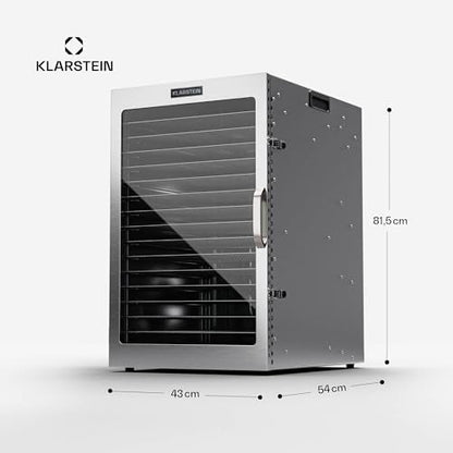 Klarstein Dörrgerät, Dörrautomat für Gemüse, Obst, Pilze & Fleisch, 1500W Edelstahl-Dörrautomat, Trockenautomat mit 16 Metallgitter, Dörrgerät mit 24H Timer & Touch-Display, Food Dehydratorw