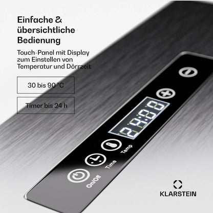 Klarstein Dörrgerät, Dörrautomat für Gemüse, Obst, Pilze & Fleisch, 1500W Edelstahl-Dörrautomat, Trockenautomat mit 16 Metallgitter, Dörrgerät mit 24H Timer & Touch-Display, Food Dehydratorw